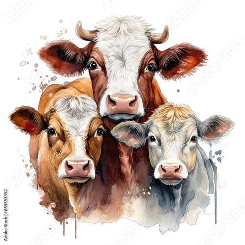 Three Cute Hereford Cow Watercolor Png Graphic © alihriday