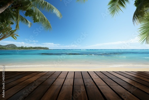 Coconut tree lined beach ideal backdrop for product display on table © Jawed Gfx