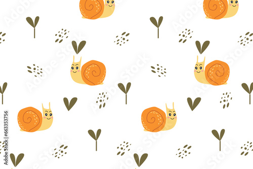cute baby animal snail on pattern, baby background