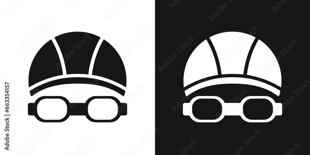 Swimming cap and goggles vector sign. Swimming equipment - obrazy, fototapety, plakaty 