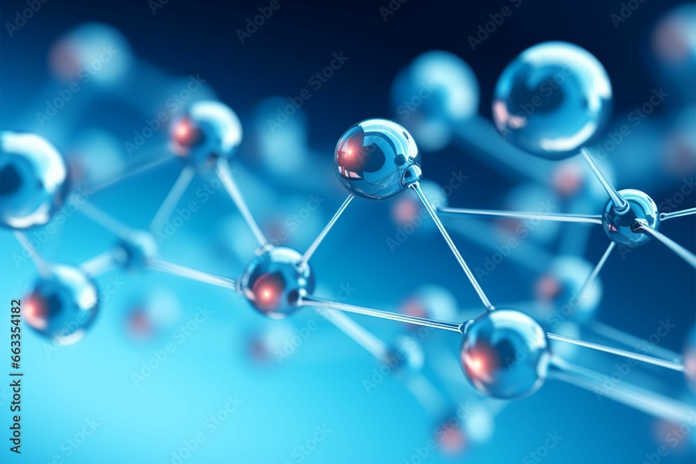 Connected spheres illustrated in 3D, set on a soothing blue backdrop