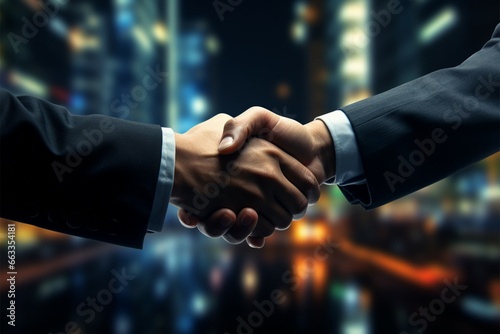 Congratulatory handshakes as businessmen complete a successful merger and acquisition