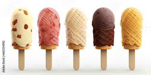 ice cream with various flavors on white background. generative AI © Nanda