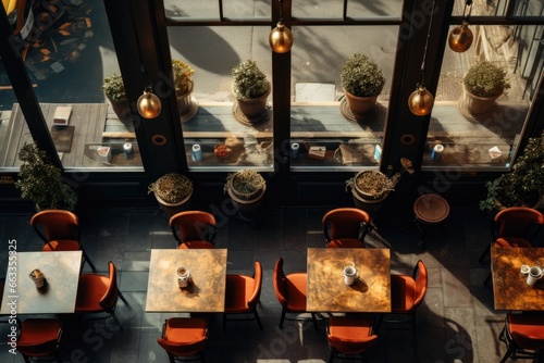 Aerial view of a empty indoor cafe