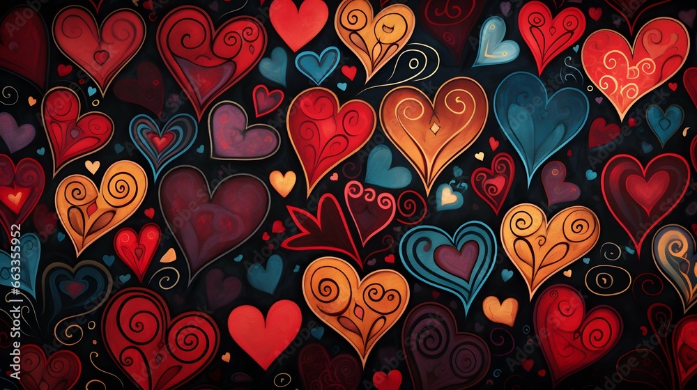 Fototapeta premium Hearts illustration background wallpaper design, love heart, valentines day card