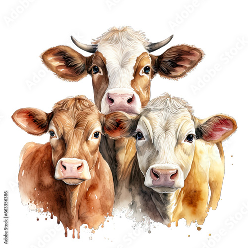 Three Cute Hereford Cow Watercolor Png Graphic