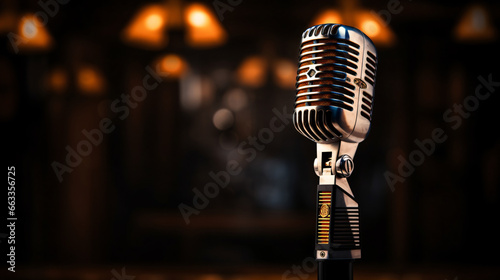 Retro and vintage microphone on stage,isolated on plain color background,podcast