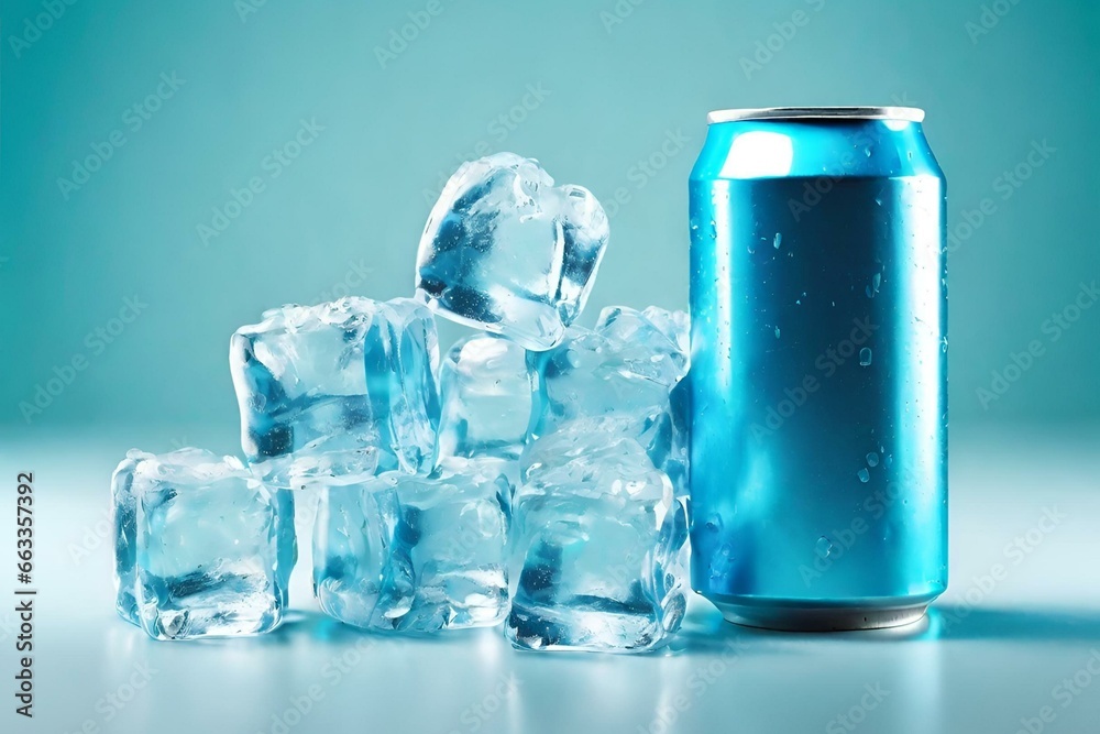 Isolated Cyan Soda Can Mockup on Blank Soft Background Generative AI, Concept For Design Isolated Cyan Soda Can Mockup on Blank Soft Background Generative AI, Concept For Design