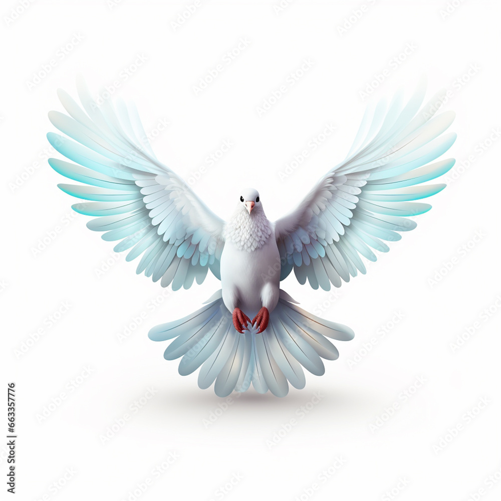 Fototapeta premium Flying white dove isolated on a white background