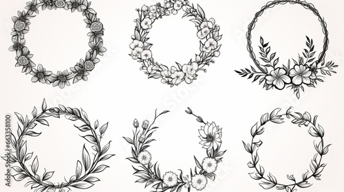 Vector illustration of hand drawn wreaths Cute