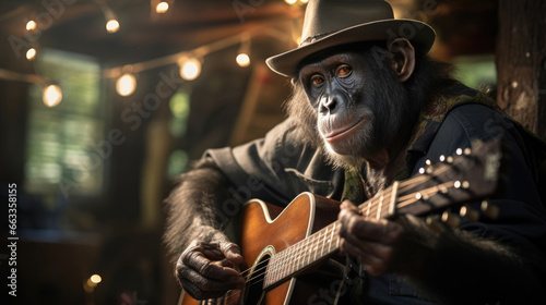 Chimpanzee leading a rainforest jam session photo