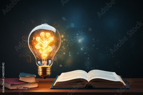 Doodle of books and a shining light bulb, creativity ignited