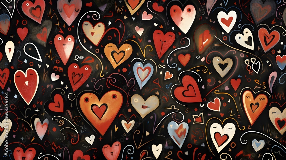 Fototapeta premium Hearts illustration background wallpaper design, love heart, valentines day card