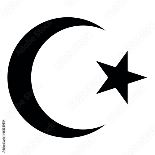 Islamic star and crescent moon, black and white vector illustration symbol of Islam, isolated on white photo