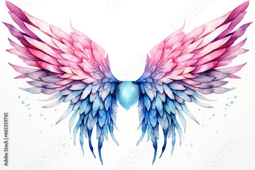 Beautiful magic watercolor blue pink wings. © MDBILLAL