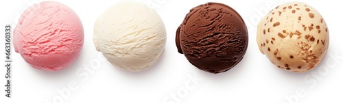 Set of four various ice cream balls or scoops isolated on white background. © MDMOHAMMODULAH