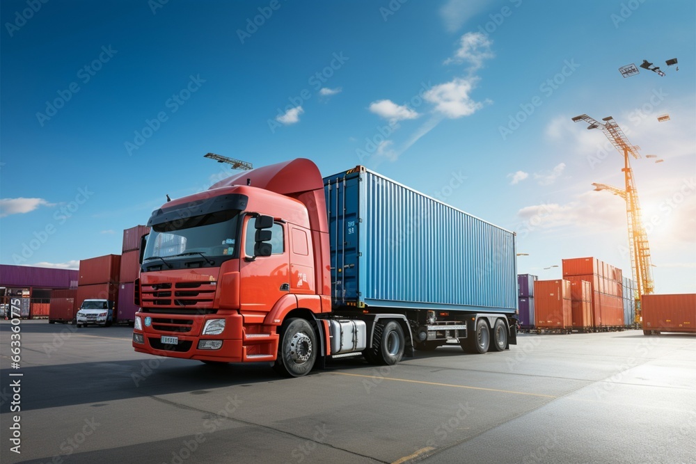 Efficient cargo handling by a container handler and truck in logistics