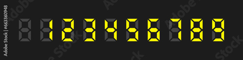 Digital numbers vector set. Calculating machine number design element. Calculator electronic screen type.