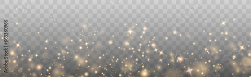 Gold dust PNG. Bokeh light lights effect background. Christmas background of shining dust Christmas glowing bokeh confetti and spark overlay texture for your design.	