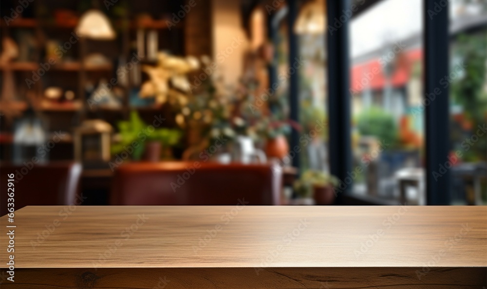 Empty table set in a coffee shop, ideal for product presentation