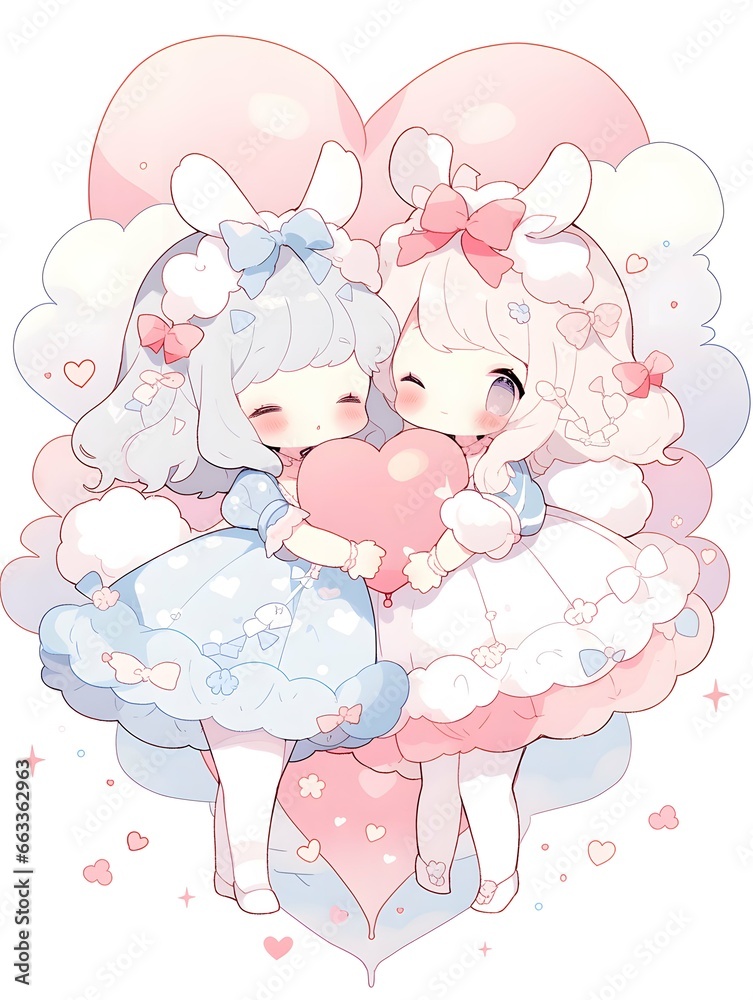 Cute LOFI anime manga style illustration, love couple Cute LOFI anime manga style illustration, love couple