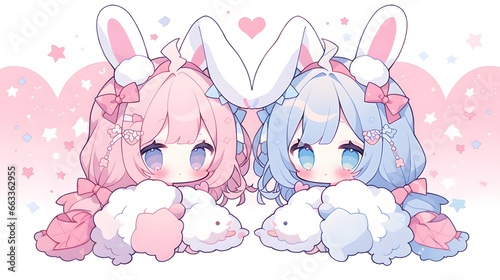 Cute LOFI anime manga style illustration, love couple