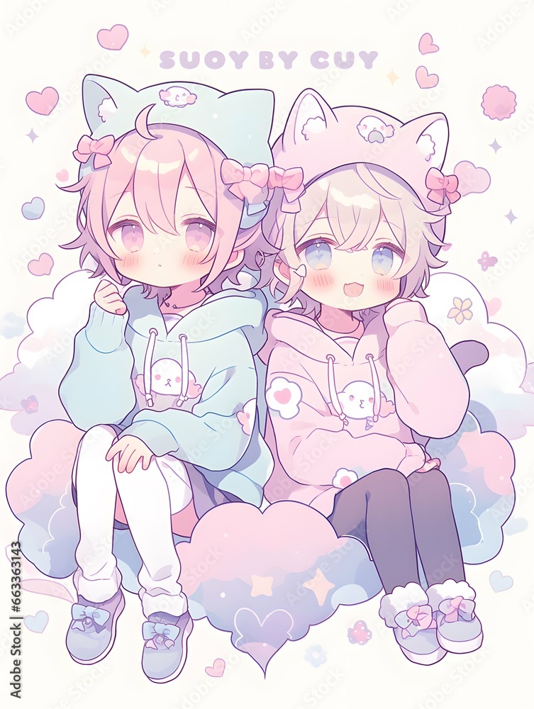 Cute LOFI anime manga style illustration, love couple Cute LOFI anime manga style illustration, love couple