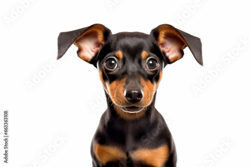 Portrait of small Pincher dog in front of white background © Firn