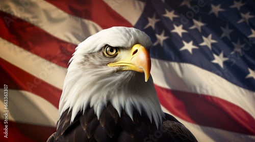 Bald Eagle on the background of the United States of America flag