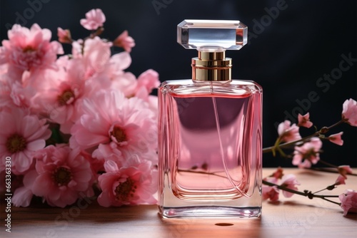 Floral fragrance Pink blooms and a matching pink perfume bottle