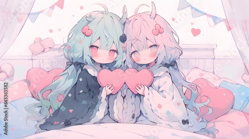 Cute LOFI anime manga style illustration, love couple