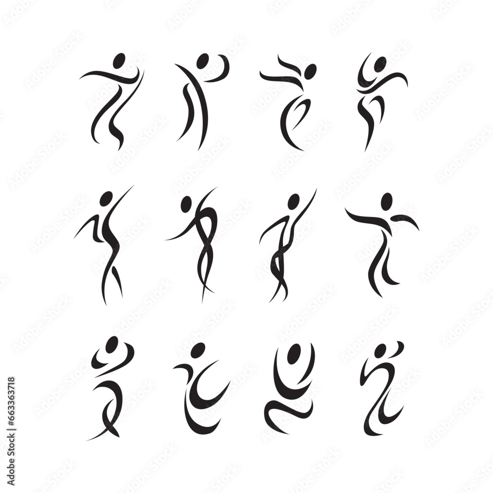 Fototapeta premium Set of Abstract people dancing icon logo template vector illustration