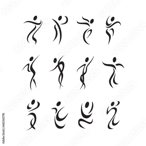 Set of Abstract people dancing icon logo template vector illustration