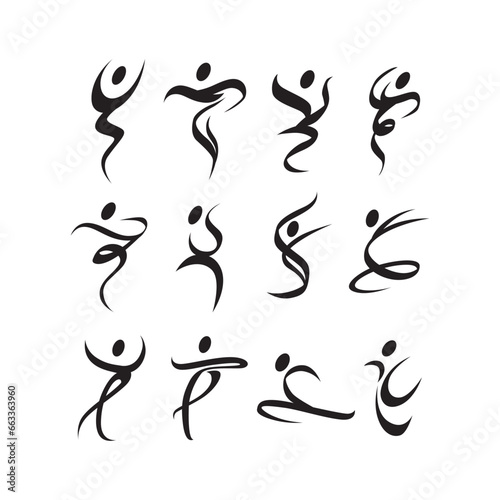 Set of Abstract people dancing icon logo template vector illustration