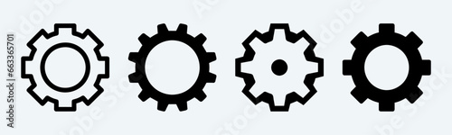 Gear set. Black gear icons on white background