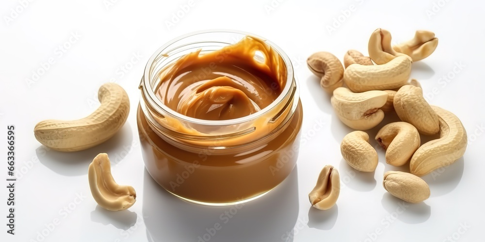peanut butter photographed from above on a white background. generative AI peanut butter photographed from above on a white background. generative AI