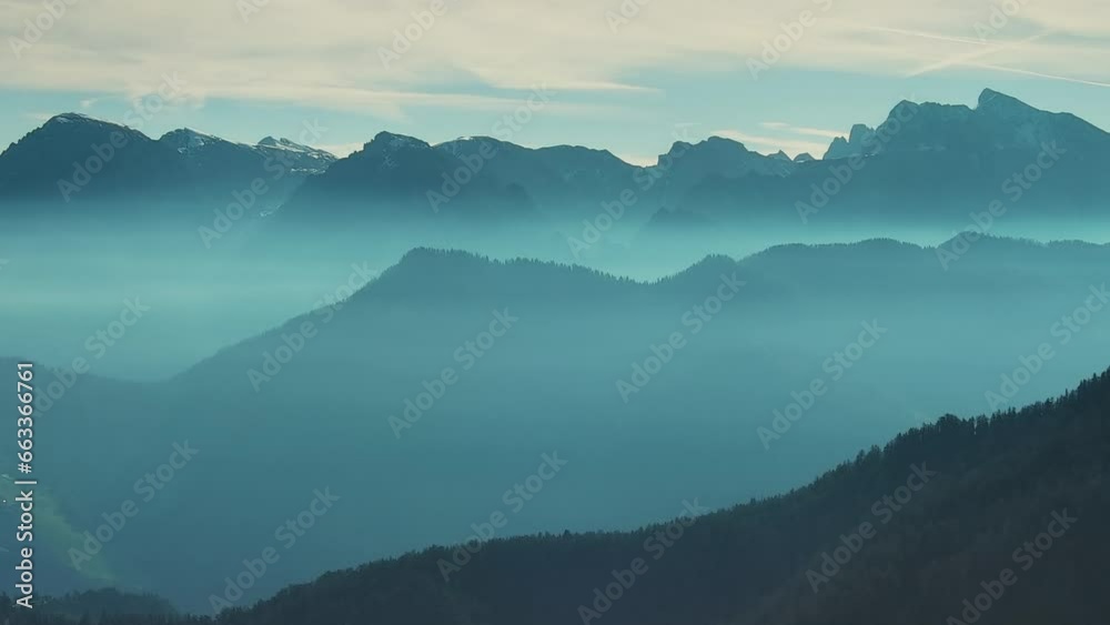 Aerial view of smoky mountains under mist in the morning. Amazing nature scenery in Dolomites, Italy. Tourism and travel concept, 4k Aerial view of smoky mountains under mist in the morning. Amazing nature scenery in Dolomites, Italy. Tourism and travel concept, 4k