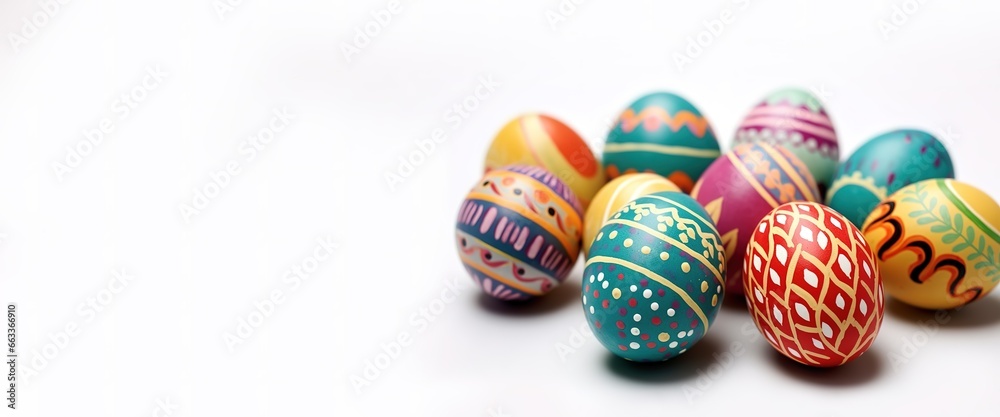 Colorful eggs on white background. generative AI