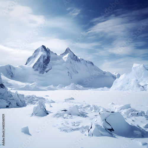 snow mountains realistic landscape photography of iceberg in Antarctica or Alaska generative ai