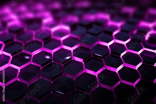 Futuristic background aglow in pink and purple, resembling a luminous beehive