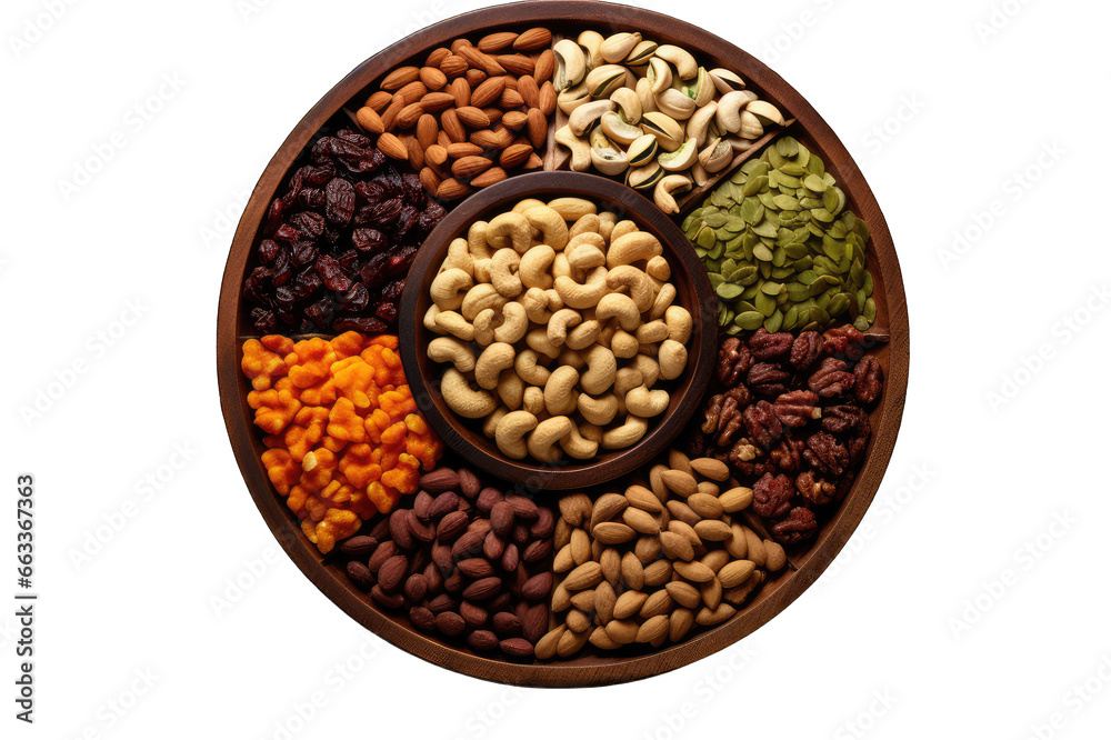 Natural background made from different kinds of nuts. Assortment of nuts in bowls.