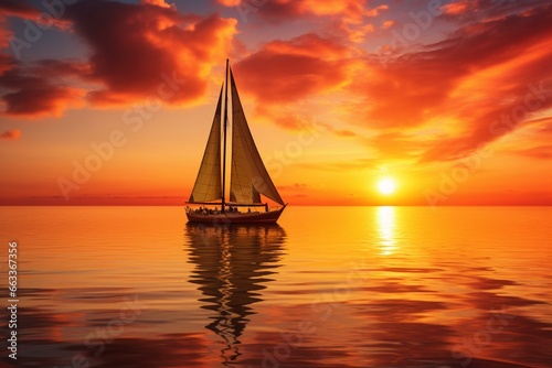 sailing boat at sunset. Generative AI © Magnus