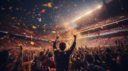 Rideaux Stade Cheering crowd at a soccer stadium with confetti in the air  © Vladyslav Tykhonov