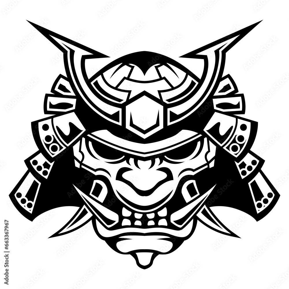 Demon Mask of Samurai Warrior Vector Black And White Logo Helmet illustration Demon Mask of Samurai Warrior Vector Black And White Logo Helmet illustration