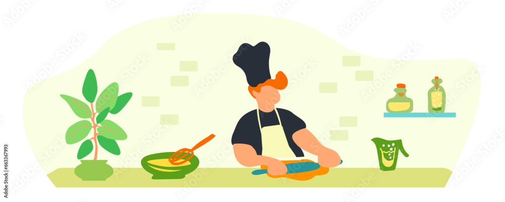 Fototapeta premium Healthy eating concept, traditional cuisine, cook, people, vector illustration.