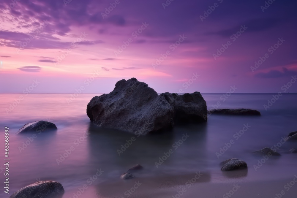 Very beautiful natural atmospheric seascape with purple sunset sky,wallpaper background of nature landscape