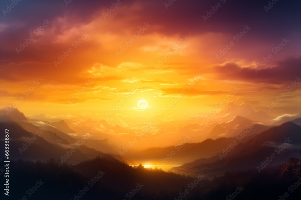 Obraz premium Hazy mountains meet a breathtaking sky, a natures watercolor