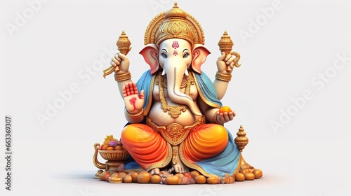 Happy Ganesh Chaturthi isolated on white background, Generative ai.
