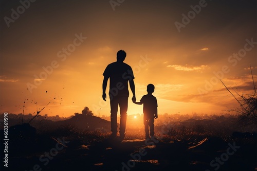 Inseparable duo Silhouette of a father and son standing united photo