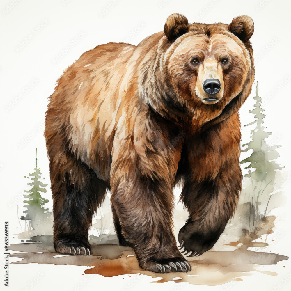 Fototapeta premium watercolor Bear clipart, Generative Ai